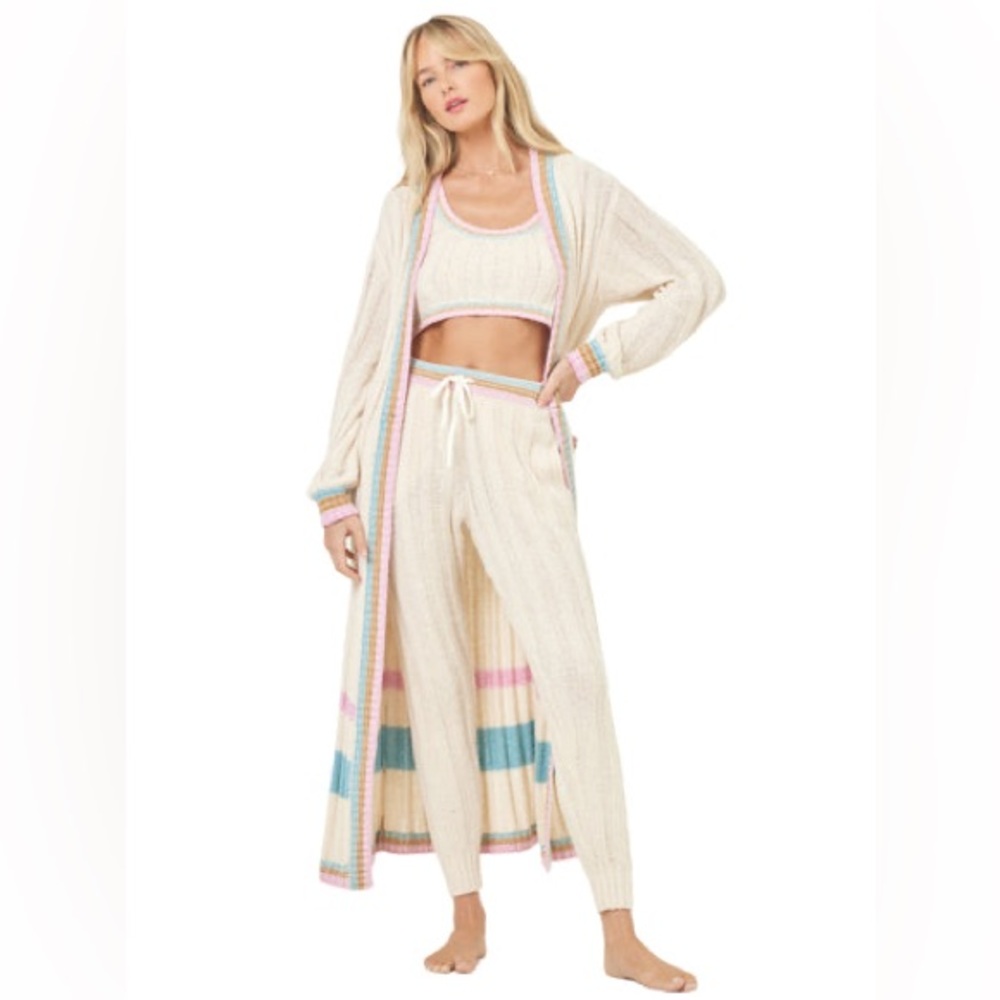 New L Space Ivy 3 piece duster cardigan, crop top and pants set